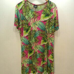 Jostar Travel short-sleeve A-line Dress Vibrant Pink & green Tropical Print XL